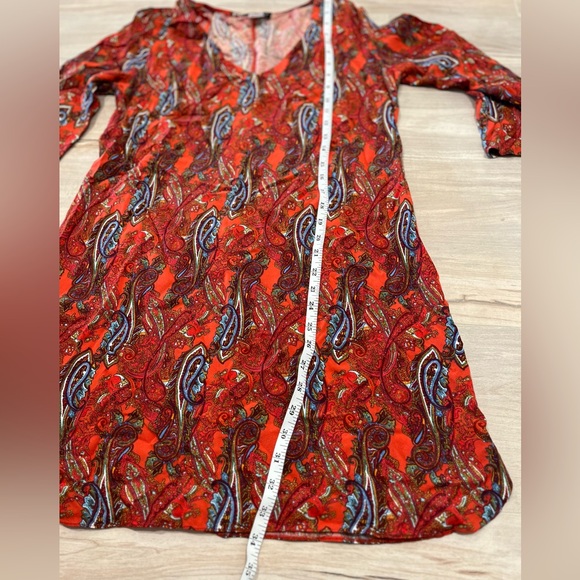 VENUS Womans Shift Dress Paisley V-Neck Flare Sleeve Rust Multicolor Size 8 - Picture 8 of 10